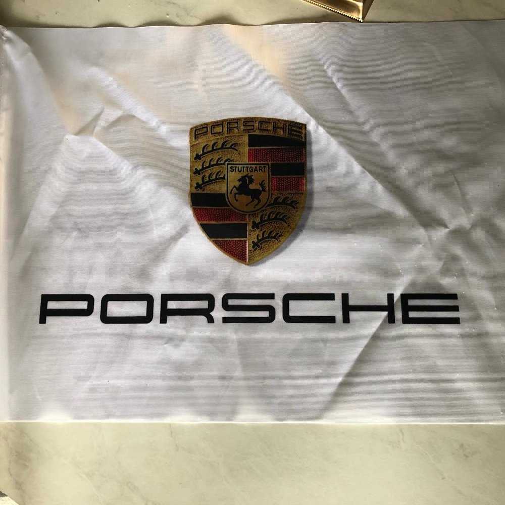 Official PORSCHE white racing flag w/ logo
